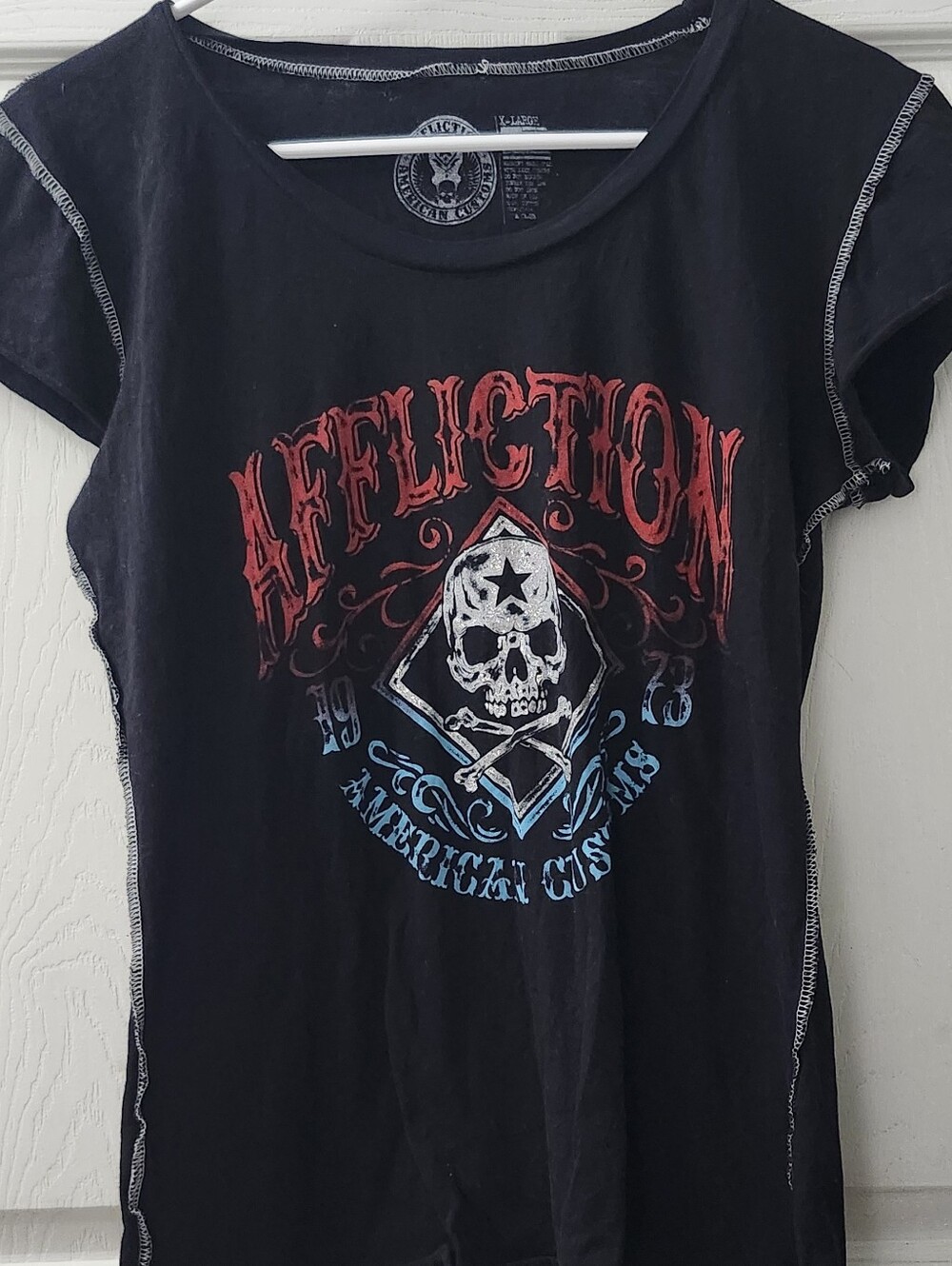 Affliction Black Short-Sleeve Graphic Tee with Red & Blue Skull